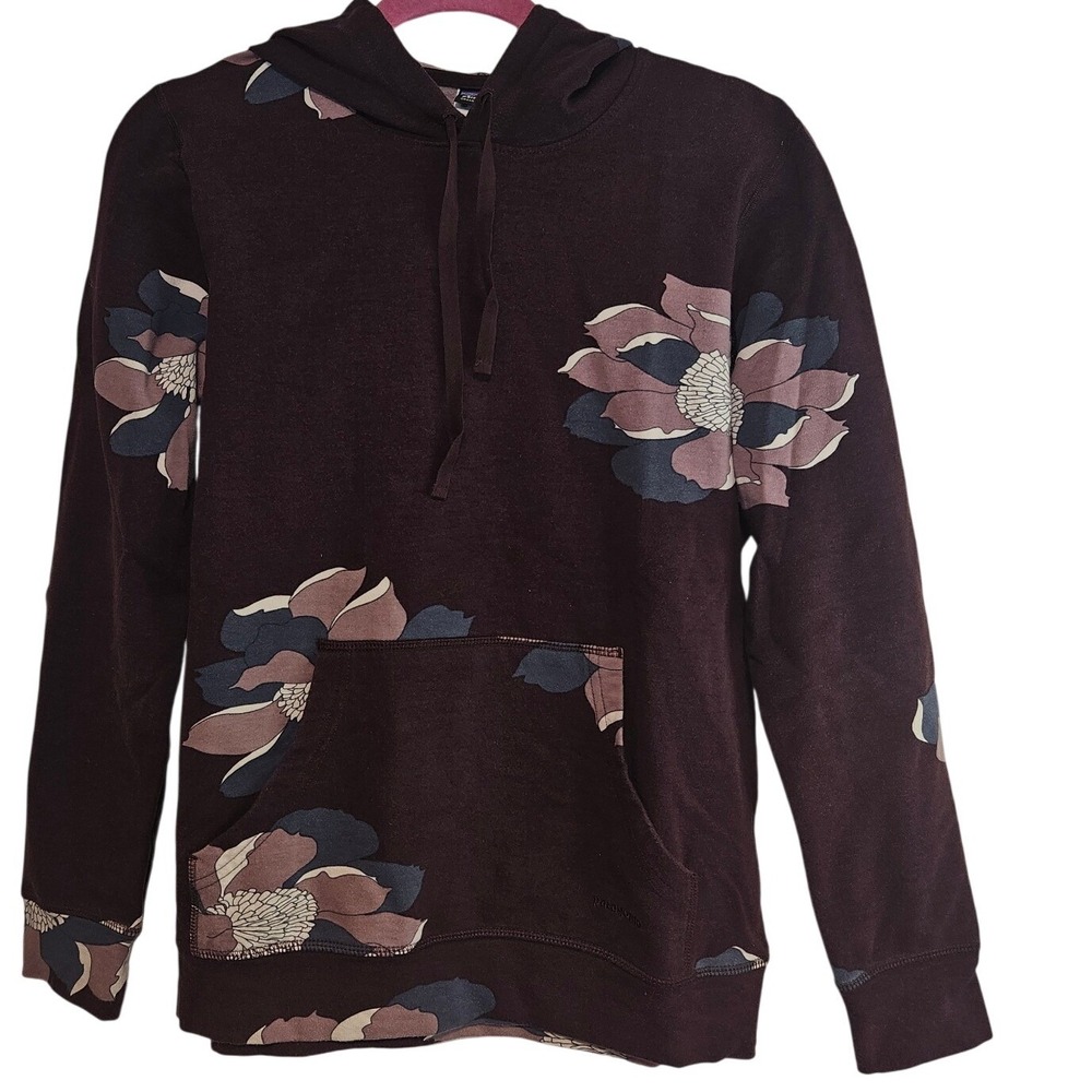 Patagonia Womens Organic Cotton Floral Print Hoodie Burgundy Purple Medium